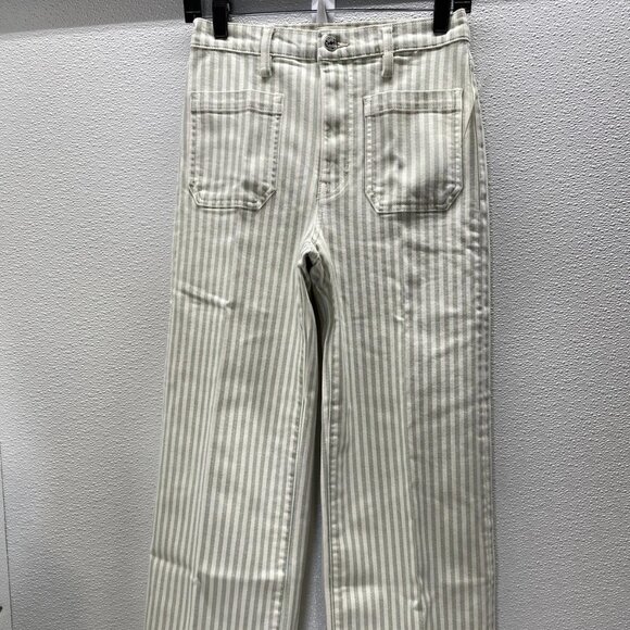 FRAME Women’s The Anchor Striped Crop Pants – Sea Mist Stripe – Size 27 - Picture 1 of 11